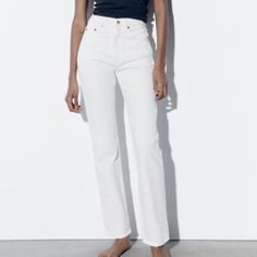 High Rise Straight Leg New With Tags White Denim Inseam 26” Rise 11” Leg Opening 9” Waist 14.5” Hips 17” Classic Straight Fit Jeans For Summer, High Rise Straight Fit White Jeans, Chic Summer Jeans With Straight Hem, Chic Straight Hem Summer Jeans, Summer Chic Jeans With Straight Hem, White Straight Fit Jeans With Straight Hem, Classic White Straight Fit Jeans, White Mid-rise Jeans For Spring, White Straight Bottoms For Fall