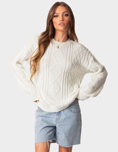 Oversized White Sweaters, Chunky Pullover Sweater, Knit Oversized Sweater, Casual Pullover Sweater, Stitch Sweater, Oversized Sweater Women, Cable Stitch, Long Sleeve Knit Sweaters, Cable Sweater