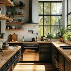 Scandinavian Interior Black And Wood, Industrial Cabin Interior, Home Decor Ideas Industrial, Scandi Industrial Kitchen, Rustic Scandinavian Interior Design, Natural Industrial Interior, Dark Kitchen Interior Design, Minimalist Modern House Interior, Scandinavian Industrial Kitchen