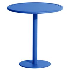 a blue round table on a white background