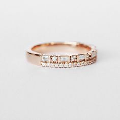 Rosalind Diamond Engagement Ring Band - White diamonds– Midwinter Co. Alternative Bridal Rings and Modern Fine Jewelry Rose Gold Baguette Diamonds Wedding Ring, Gem Engagement Rings, Engagement Ring Band, Ring Wedding Band, Baguette Diamonds, Right Hand Rings, Hand Ring, Grey Diamond, Band Engagement Ring