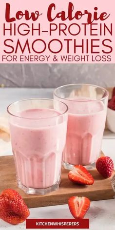 Low Calorie High-Protein Smoothie Recipes - Kitchen Whisperers Protein Drinks Recipes, Vegan Protein Drinks, Healthy High Protein Smoothies, Low Calorie Protein Shake, Healthy Protein Drinks, Protein Breakfast Ideas, Healthy Protein Smoothies, Healthy Protein Breakfast