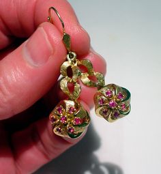 "Antique art deco retro 14K yellow gold natural earth0mined ruby pierced dangle earrings. They measure 1 7/8\" long x 1/2\" wide and weigh a substantial 11 grams. 14K yellow gold with a brushed \"florentine\" finish and ruby clusters in prong settings. Marked 14K. Pierced lever back closures. Excellent condition." Heart Piercing, Dagger Earrings, Deco Retro, Large Earrings, Antique Art Deco, Etsy Earrings Dangle, Oxidized Sterling Silver, Antique Art, Chandelier Earrings