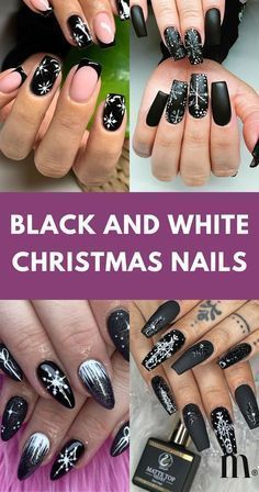 Black Sweater Nail Designs, Black And White Xmas Nails, Red And Black Nails Christmas, Gothic Christmas Nails Short, Black White Glitter Nails, Christmas Gel Nail Art, Black Nails New Year, Christmas Nails Red And Black, Christmas Nails With Black