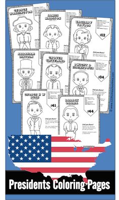 presidents coloring pages with an american flag and the map in the background, on top of a