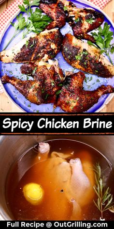 two pictures with different types of food in them and the words spicy chicken brine