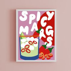 Add some spice to your summer with this vibrant art print celebrating everyone's favorite way to cool off - spicy margaritas! Perfect for happy hour or a summer BBQ, this print is sure to add a dash of fun to any room. Spicy Margaritas, Graphic Wall, Spicy Margarita, Summer Bbq, Wall Graphics, Vibrant Art, Wall Print, Happy Hour, Art Inspo