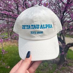 Embroidered Corduroy Hats Perfect for everyday wear whether you're a current member, new member, or alumni. Show off your sorority pride in a stylish way. Corduroy Hats, Embroidered Corduroy, Big Little Gifts, Zeta Tau Alpha, Embroidered Hat, Vintage Hat, Embroidered Hats, Big Little, Hats Vintage