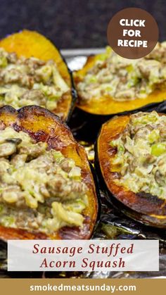 sausage stuffed acorn squash is shown in this recipe