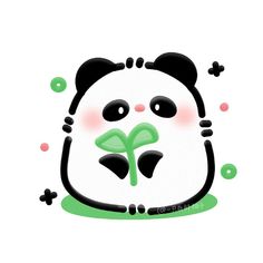 a panda bear with a flower in its mouth