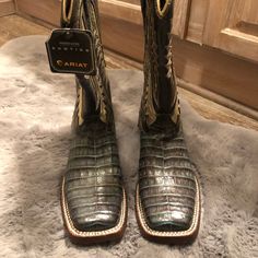 These Boots Are Stunning. New With Tags On Them! Luxury Snip Toe Boots With Crocodile Pattern, Luxury Crocodile Pattern Snip Toe Boots, Luxury Fitted Crocodile Pattern Boots, Luxury Crocodile Pattern Boots, Ariat Western Boots, Ariat Womens Boots, Ariat Cowgirl Boots, Ariat Cowboy Boots, Womens Tall Boots