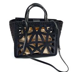 Very Chic Cutout Detailed Bag Never Used Brand New The Side Is A Basket Bag Material So It's Cool The Cut Work Is High Sense The Shape Is Clenched So It Can Be Used At Work And Can Be Used In Private It's A Surprisingly Versatile Bag Can't See The Contents Because It Comes With An Inner Bag Luxury Black Shoulder Bag For Vacation, Designer Black Bags For Vacation, Black Leather Shoulder Bag For Vacation, Designer Black Bags For Summer, Elegant Black Shoulder Bag For Vacation, Zara Black Rectangular Shoulder Bag, Black Shoulder Bag With Braided Handles For Evening, Evening Black Bag With Braided Handles, Evening Black Shoulder Bag With Braided Handles