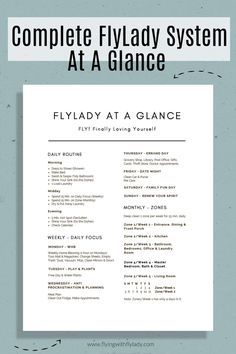 the complete flylady system at a glance with text overlaying it in black and white