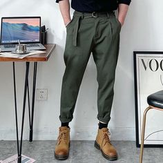 Mens Trousers Casual, Laundry Guide, Casual Pant, Fashion Bottoms, Solid Color Pants, Polyester Pants, Korean Casual, Pants Style