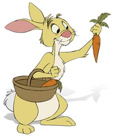 a cartoon rabbit holding a carrot in its hand