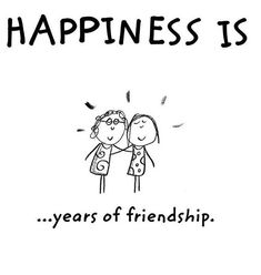 a cartoon drawing of two people hugging each other with the words happiness is years of friendship