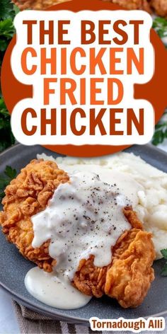 chicken fried with gravy and mashed potatoes on a plate