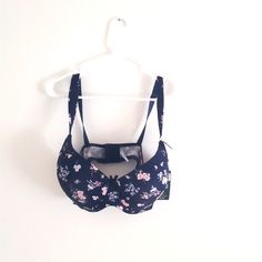 Laura Ashley Navy Blue With Pink Flowers Bra, Size 42d, Comfort Straps, Adjustable Straps. New With Tags G4 Fitted Blue Bra With Floral Print, Fitted Blue Floral Print Bra, Floral Print Underwire Bra For Beach, Floral Print Underwire Bra, Lace Bra Set, Pink Lace Bra, Ashley Black, Sports Bra Set, Floral Bra