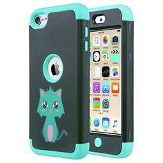 an iphone case with a cat design on it's back and front cover in blue