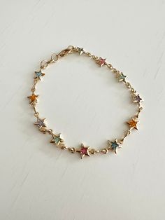 18k Gold Filled Multicolored Gold Star Chain Bracelet, Dainty Bracelet - Etsy Funky Gold Bracelet, How To Style Jewelry, Bracelet Styles, Pretty Jewelry Necklaces, Handmade Gold Jewellery, Star Chain, Jewelry Accessories Ideas