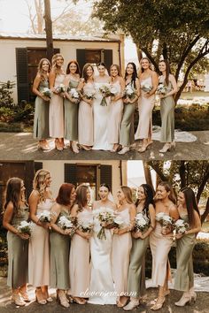 the bridesmaids are posing for pictures together