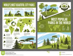 the world's most beautiful city parks are depicted in this brochure design