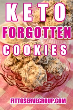 keto forgotten cookies in a glass bowl on a checkered tablecloth