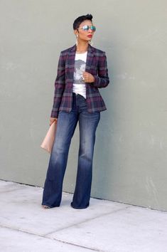 Mode Casual, Outfit Jeans, Checked Blazer, School Looks, Outfit Trends, Outfits For Women, Plaid Blazer, Mode Outfits, Work Casual