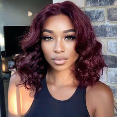 Burgundy Curly Hair Black Women Lace Wigs, Burgundy Hair For Black Women, Dark Plum Hair Color On Black Women, Hair Colour Ideas For Black Women, Burgundy Hair Black Women, Colored Bob Wig, Pelo Color Vino, Colored Bob, Haircolor Ideas