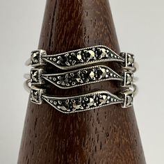 Vintage Marcasite Sterling Silver Dainty Wave Multi-Band Ring, UK Size L1/2, US Size 5 3/4, EU Size 51, Front Max Width 10.2mm, Weight 2.32 Grams, Lovely Condition Multi Band Ring, Black Rings, Sterling Silber, Band Ring, Band Rings, Favorite Jewelry, Jewelry Rings, Accessory Gift, Electronic Accessories