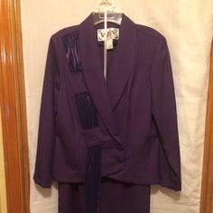 Wny 2-Piece Purple Suit, Lightweight, Elastic Waistband On Skirt. New Never Worn. Fitted Two-piece Purple Set, Purple Two-piece Set For Party, Purple Two-piece Party Set, Purple Sets For Fall Party, Purple Suit, Size 12 Dresses, Purple Suits, Size 12 Dress, Color Purple