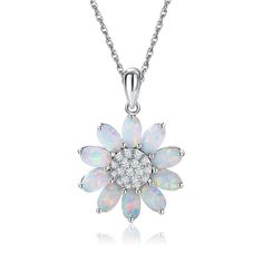 PRICES MAY VARY. SUNFLOWER NECKLACE -- The sun flower necklace means “You are my sunshine”, symbolize keeping sunshine, confidence and happiness. This makes it easy to layer with other necklaces or wear alone as a statement piece. 925 STERLING SILVER NECKLACE -- This opal necklace is crafted in 925 sterling silver with white gold plating to ensure exceptional durability and long-lasting shine;nickel lead free, hypoallergenic for sensitive skin. OPAL PENDANT NECKLACE -- Sunflower petals are compo White Sterling Silver Flower Necklace For Mother's Day, Mother's Day White Sterling Silver Flower Necklace, Sunflower Necklace Silver, Sunflower Petals, Red Flower Necklace, January Birthstone Necklace, October Birthstone Necklace, Anniversary Necklace, Clover Pendant