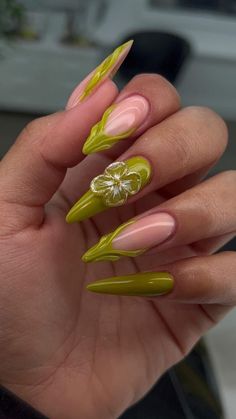 Green Nails Acrylic, Rasta Nails, Almond Acrylic Nails Designs, Acrylic Toe Nails, Wow Nails, French Tip Acrylic Nails, Her Nails, Dope Nail Designs, Blush Nails