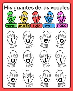 spanish alphabets with gloves and letters for children to use in the classroom, such as