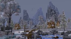 Snow Base Minecraft, Minecraft Realm Ideas, Minecraft Landscaping Ideas, Minecraft Snow Builds, Minecraft Landscape