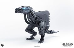 an image of a robot dinosaur that appears to be made out of legos and plastic