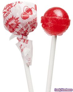 two red lollipops with white wrappers on them