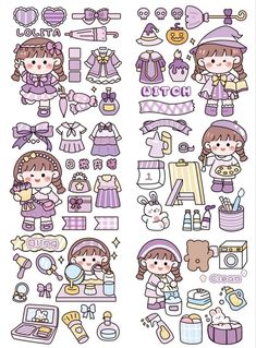 Cute Printable Stickers Kawaii, Korean Stickers Aesthetic, Cute Kawaii Stickers Printable, Korean Stickers Printable, Cute Printable Sticker Sheets, Girl Stickers Printable, Cute Korean Stickers, Ide Jurnal