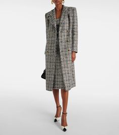 Lurex® tweed coat in white - Alessandra Rich | Mytheresa Elegant Long Tweed Coat, Chic Double-breasted Wool Tweed Jacket, Elegant Fall Tweed Jacket With Double-breasted Fastening, Chic Wool Double-breasted Tweed Jacket, Elegant Fall Tweed Jacket With Double-breasted Buttons, Elegant Tweed Blazer With Double-breasted Button, Elegant Double-breasted Tweed Jacket For Winter, Elegant Tweed Outerwear With Double Button Closure, Elegant Winter Double-breasted Tweed Jacket