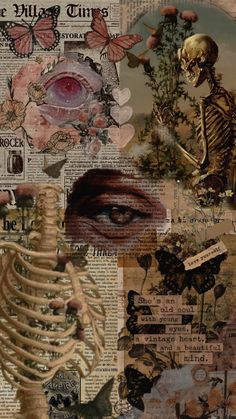 a collage of images with flowers and skeletons