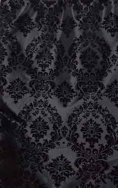 Taffeta. Damask flocking patterns are Great for dresses, gowns skirts, event decorating and more. 60 inches wide. Colors may vary due to differences in screen settings. Content: 100% polyester Stretch: None Width: 60 inches Edge: Straight This fabric, sold by sample, by yard o yards continuous. Victorian Fabric, Gothic Pattern, Damask Fabric, Gown Skirt, Taffeta Fabric, Black On Black, Dress Home, Victorian Gothic, Damask Pattern