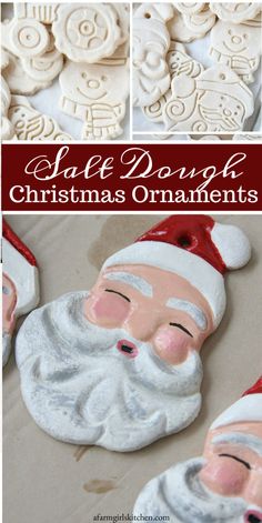 christmas ornaments made out of clay and decorated with santa's face