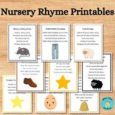 nursery rhyme printables with pictures of animals and stars on the table