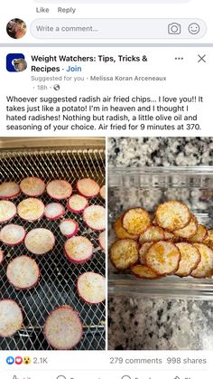 some food that is on top of a grill and in the middle of two pictures