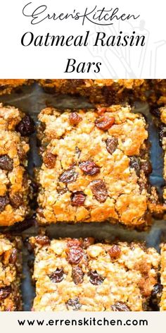 baked oatmeal raisin bars with text overlay