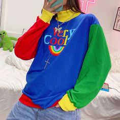 Cheap Multicolor Casual Sweatshirt, Aesthetic Hoodies, Color Block Sweatshirt, Cheap Hoodies, Retro Rainbow, Cute Sweatshirts, New Fashion Trends, Girl Sweatshirts, Powerpuff Girls