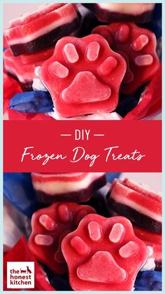 red, white and blue dog treats with the words diy frozen dog treats