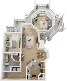 two bedroom apartment floor plan with living room and dining area in the top right corner