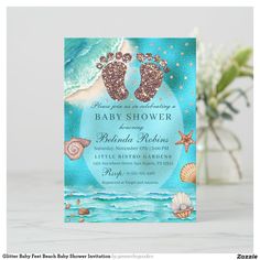 a baby shower is shown with shells and seashells on the bottom of it