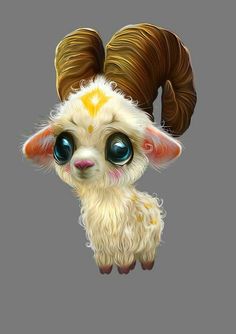 a painting of a goat with big horns on it's head and blue eyes